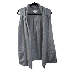 Christopher & Banks Medium Gray Sweater Vest With Pockets Cowl Neck Cardigan Sle